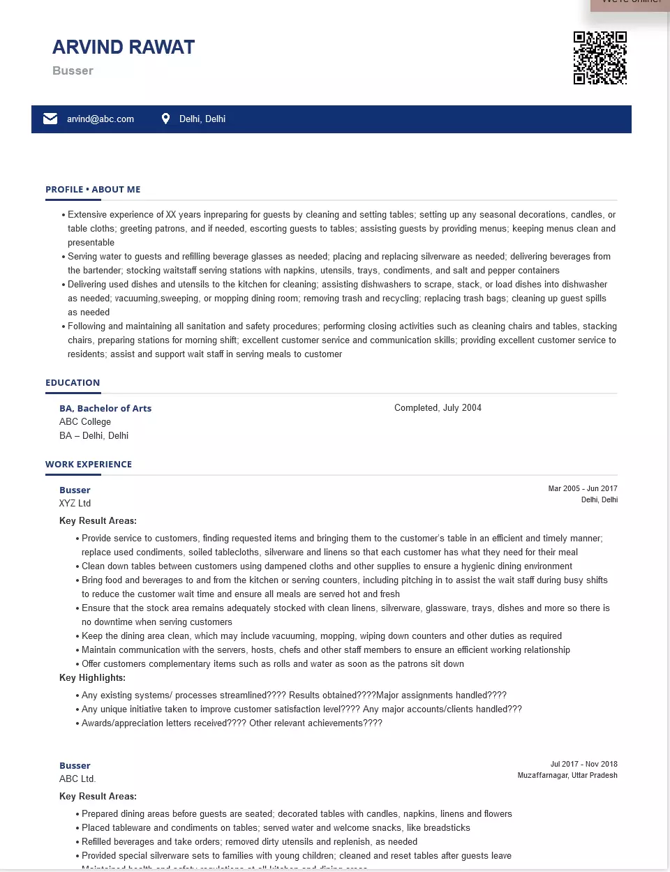 Busser Sample amp Ready To Use Example - Busser Resumes Sample.webp