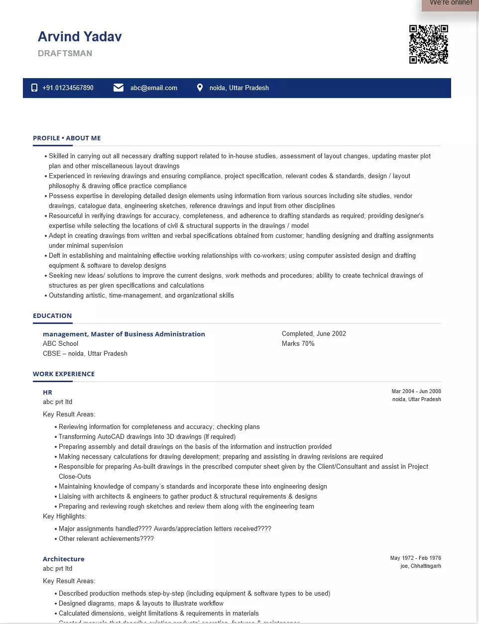 autocad draftsman resume format pdf