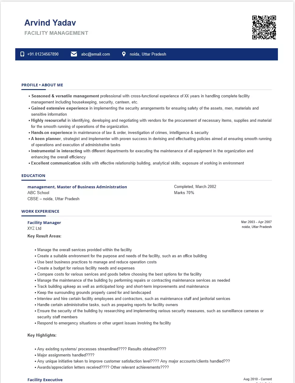 Facility Manager Sample Ready To Use Example ShriResume   Facility Manager Resumes Sample.webp