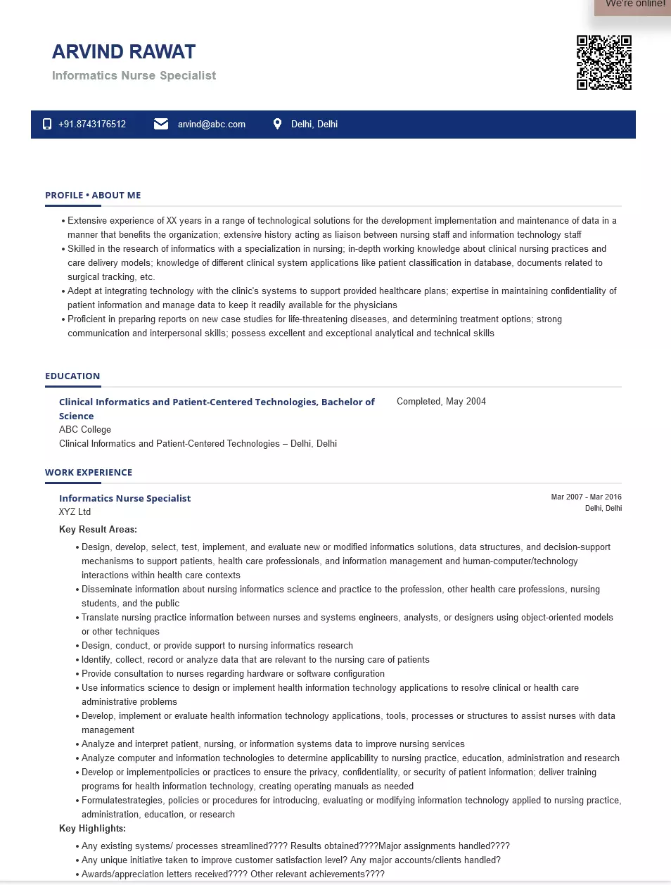 nursing informatics resume sample