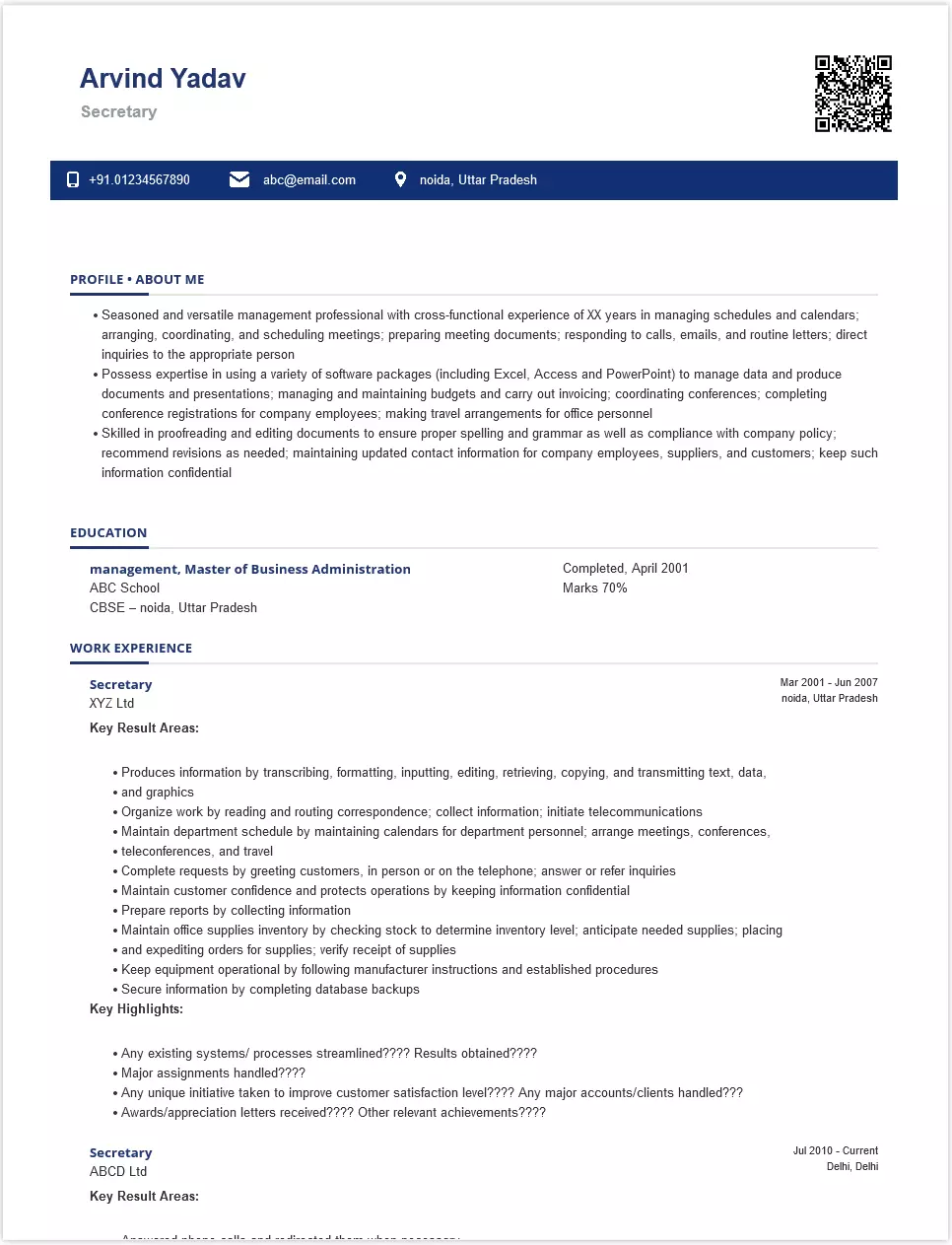 sample resume secretary office assistant