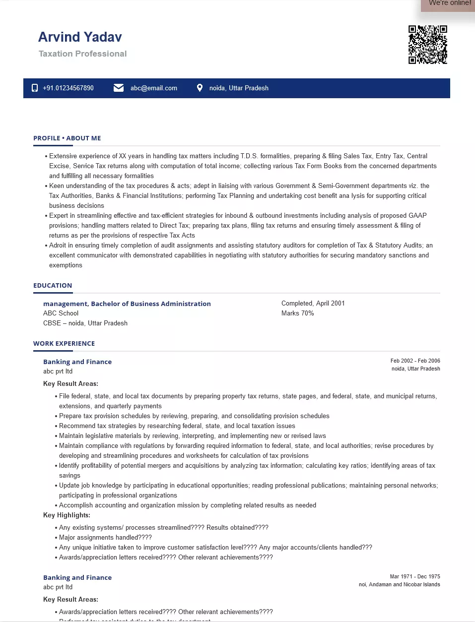 Tax Preparation and Planning Sample & Ready To Use Example | ShriResume