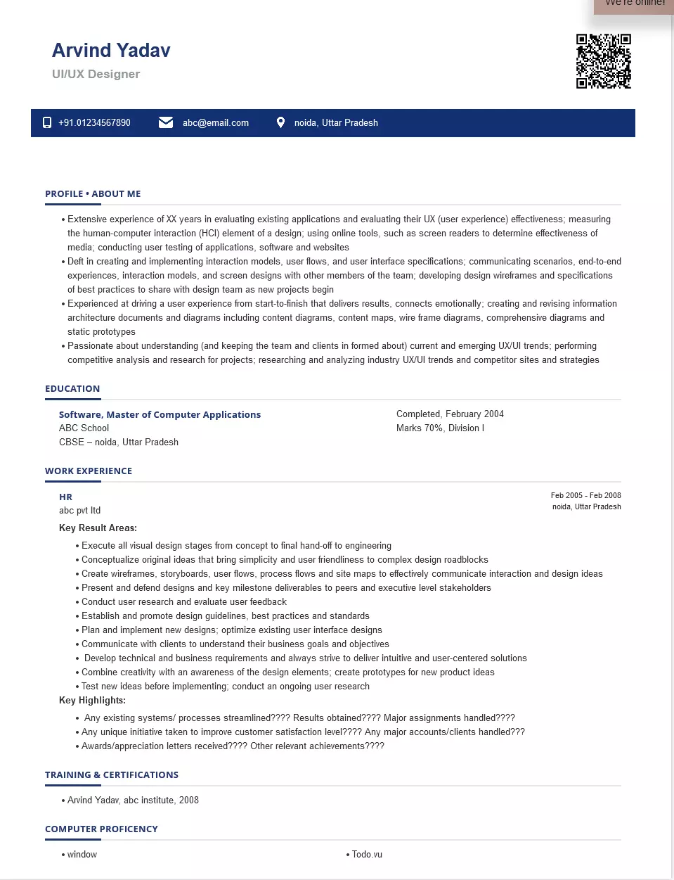 UI/UX Designer Sample & Ready To Use Example | ShriResume